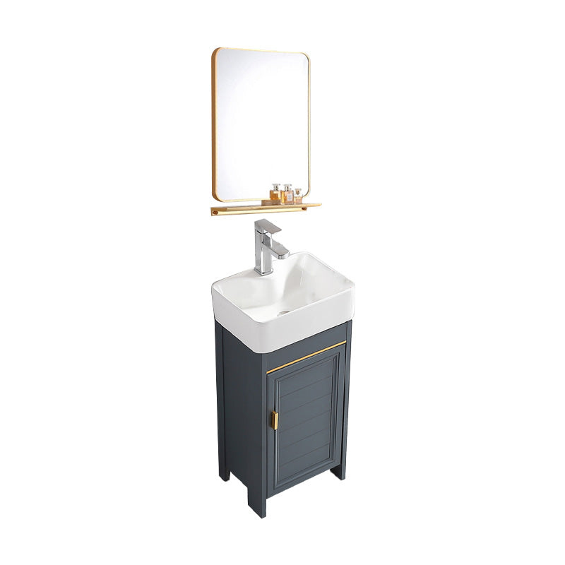 Glam Single Bathroom Vanity Blue Ceramic Top Rectangular Bath Vanity Vanity & Faucet & Square Mirror 16"L x 12"W x 32"H Clearhalo 'Bathroom Remodel & Bathroom Fixtures' 'Bathroom Vanities' 'bathroom_vanities' 'Home Improvement' 'home_improvement' 'home_improvement_bathroom_vanities' 7610778