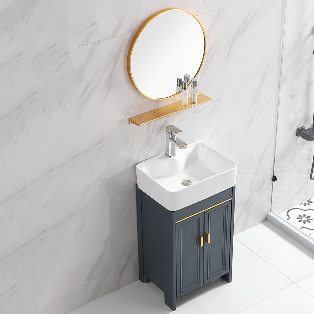 Glam Single Bathroom Vanity Blue Ceramic Top Rectangular Bath Vanity Clearhalo 'Bathroom Remodel & Bathroom Fixtures' 'Bathroom Vanities' 'bathroom_vanities' 'Home Improvement' 'home_improvement' 'home_improvement_bathroom_vanities' 7610780