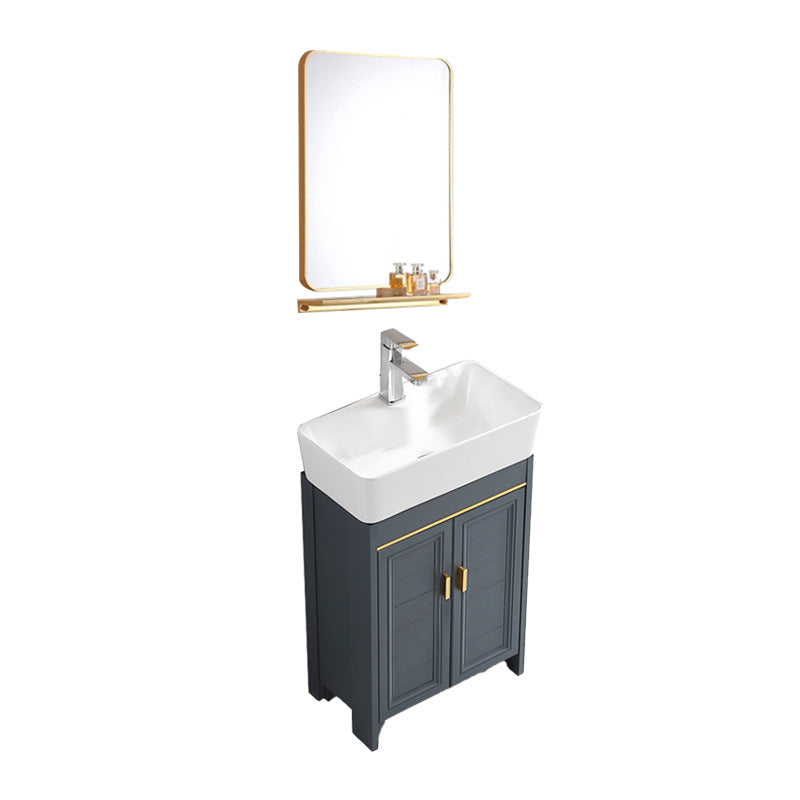 Glam Single Bathroom Vanity Blue Ceramic Top Rectangular Bath Vanity Vanity & Faucet & Square Mirror 22"L x 12"W x 32"H Clearhalo 'Bathroom Remodel & Bathroom Fixtures' 'Bathroom Vanities' 'bathroom_vanities' 'Home Improvement' 'home_improvement' 'home_improvement_bathroom_vanities' 7610781