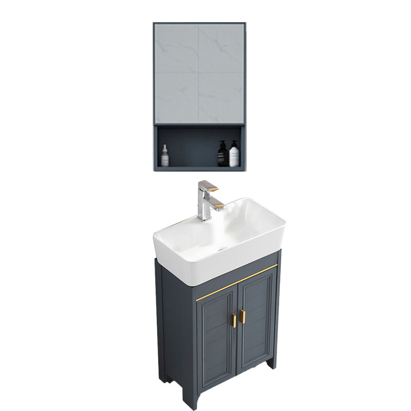 Glam Single Bathroom Vanity Blue Ceramic Top Rectangular Bath Vanity Vanity & Faucet & Mirror Cabinet 22"L x 12"W x 32"H Clearhalo 'Bathroom Remodel & Bathroom Fixtures' 'Bathroom Vanities' 'bathroom_vanities' 'Home Improvement' 'home_improvement' 'home_improvement_bathroom_vanities' 7610788