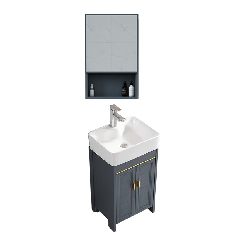 Glam Single Bathroom Vanity Blue Ceramic Top Rectangular Bath Vanity Vanity & Faucet & Mirror Cabinet 19"L x 15"W x 32"H Clearhalo 'Bathroom Remodel & Bathroom Fixtures' 'Bathroom Vanities' 'bathroom_vanities' 'Home Improvement' 'home_improvement' 'home_improvement_bathroom_vanities' 7610791