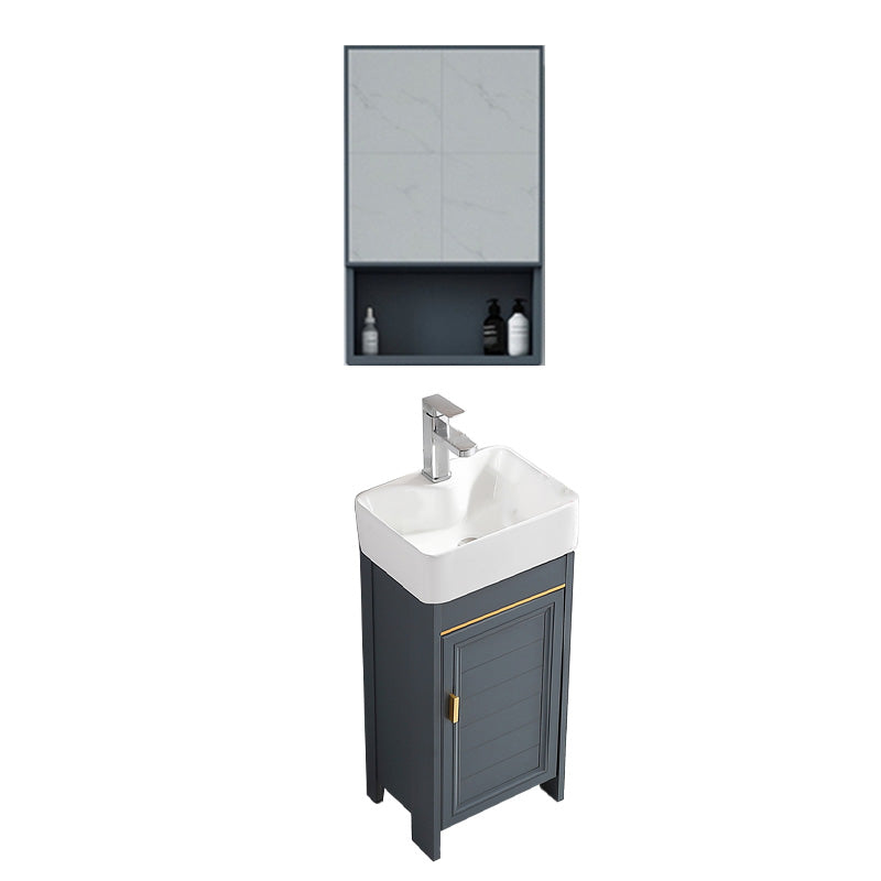 Glam Single Bathroom Vanity Blue Ceramic Top Rectangular Bath Vanity Vanity & Faucet & Mirror Cabinet 16"L x 12"W x 32"H Clearhalo 'Bathroom Remodel & Bathroom Fixtures' 'Bathroom Vanities' 'bathroom_vanities' 'Home Improvement' 'home_improvement' 'home_improvement_bathroom_vanities' 7610793