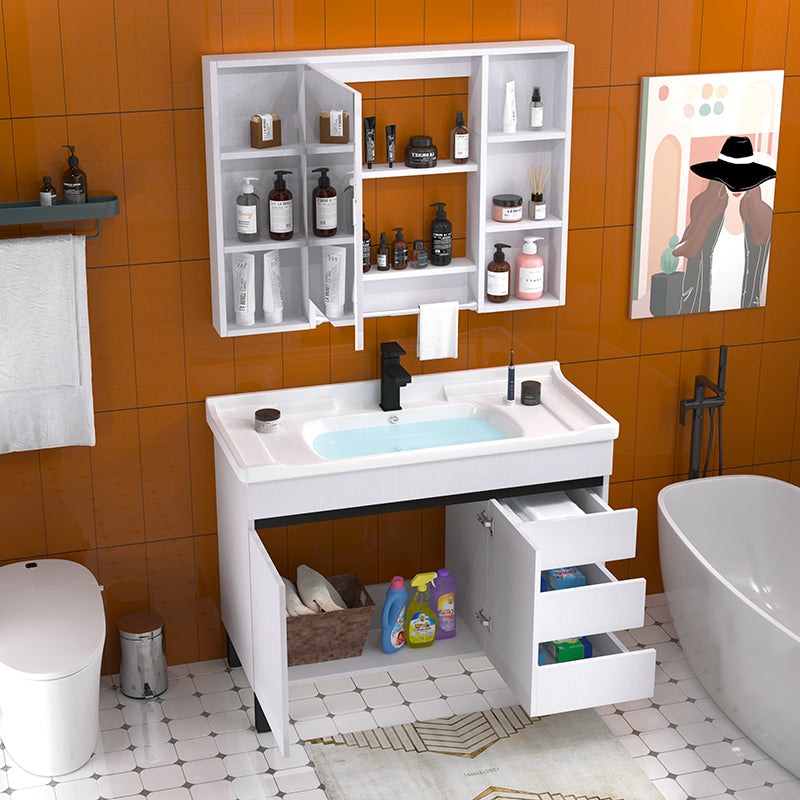 Modern Sink Vanity White Ceramic Top Oval Single-Sink Bath Vanity Clearhalo 'Bathroom Remodel & Bathroom Fixtures' 'Bathroom Vanities' 'bathroom_vanities' 'Home Improvement' 'home_improvement' 'home_improvement_bathroom_vanities' 7610813