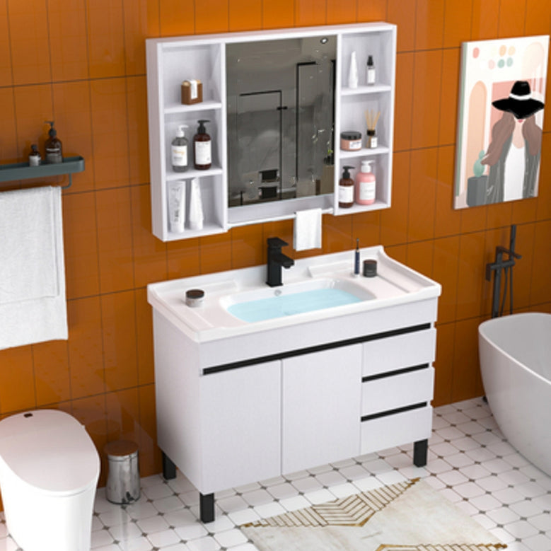 Modern Sink Vanity White Ceramic Top Oval Single-Sink Bath Vanity Clearhalo 'Bathroom Remodel & Bathroom Fixtures' 'Bathroom Vanities' 'bathroom_vanities' 'Home Improvement' 'home_improvement' 'home_improvement_bathroom_vanities' 7610816