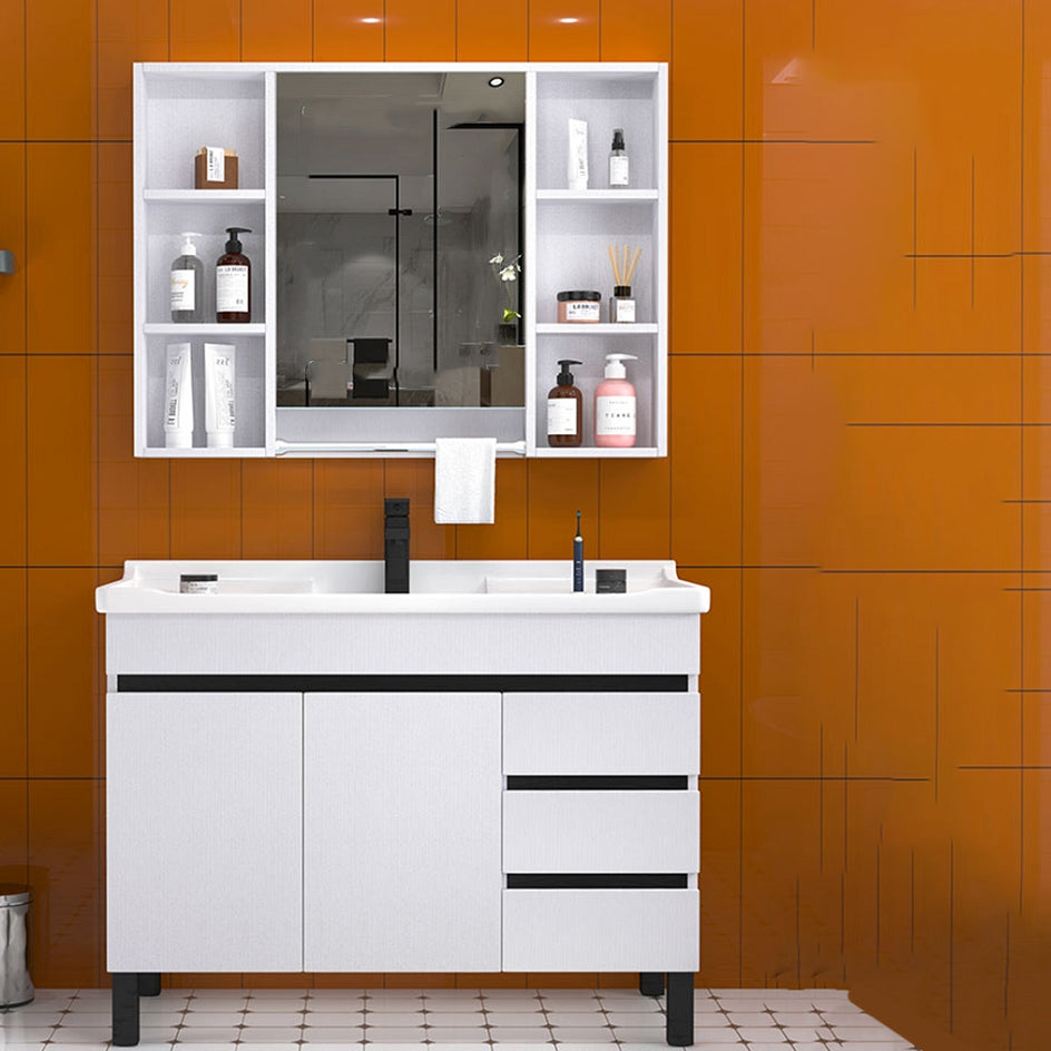 Modern Sink Vanity White Ceramic Top Oval Single-Sink Bath Vanity Clearhalo 'Bathroom Remodel & Bathroom Fixtures' 'Bathroom Vanities' 'bathroom_vanities' 'Home Improvement' 'home_improvement' 'home_improvement_bathroom_vanities' 7610818