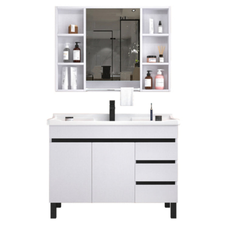 Modern Sink Vanity White Ceramic Top Oval Single-Sink Bath Vanity Clearhalo 'Bathroom Remodel & Bathroom Fixtures' 'Bathroom Vanities' 'bathroom_vanities' 'Home Improvement' 'home_improvement' 'home_improvement_bathroom_vanities' 7610822
