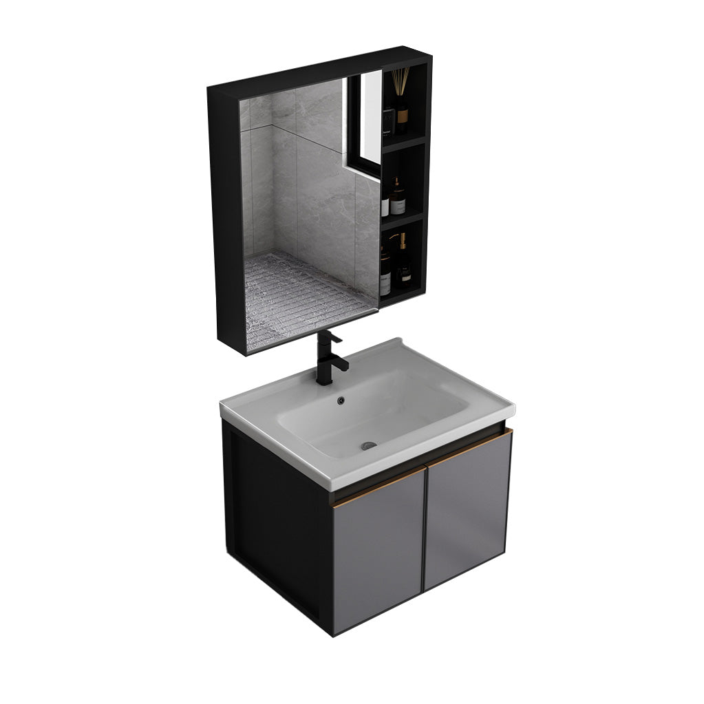 Metal Base Modern Bathroom Vanity Wall Mount Single-Sink Rectangular Vanity Set Vanity & Faucet & Mirror Cabinet 24"L x 16"W x 17"H Clearhalo 'Bathroom Remodel & Bathroom Fixtures' 'Bathroom Vanities' 'bathroom_vanities' 'Home Improvement' 'home_improvement' 'home_improvement_bathroom_vanities' 7610853