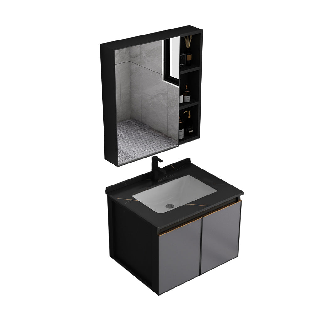 Metal Base Modern Bathroom Vanity Wall Mount Single-Sink Rectangular Vanity Set Vanity & Faucet & Mirror Cabinet 24"L x 19"W x 17"H Clearhalo 'Bathroom Remodel & Bathroom Fixtures' 'Bathroom Vanities' 'bathroom_vanities' 'Home Improvement' 'home_improvement' 'home_improvement_bathroom_vanities' 7610862