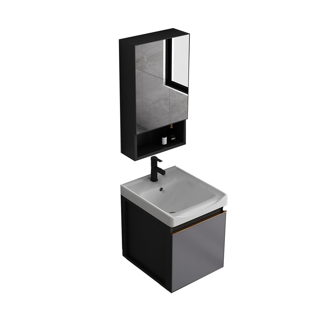 Metal Base Modern Bathroom Vanity Wall Mount Single-Sink Rectangular Vanity Set Vanity & Faucet & Mirror Cabinet 17"L x 14"W x 17"H Clearhalo 'Bathroom Remodel & Bathroom Fixtures' 'Bathroom Vanities' 'bathroom_vanities' 'Home Improvement' 'home_improvement' 'home_improvement_bathroom_vanities' 7610871