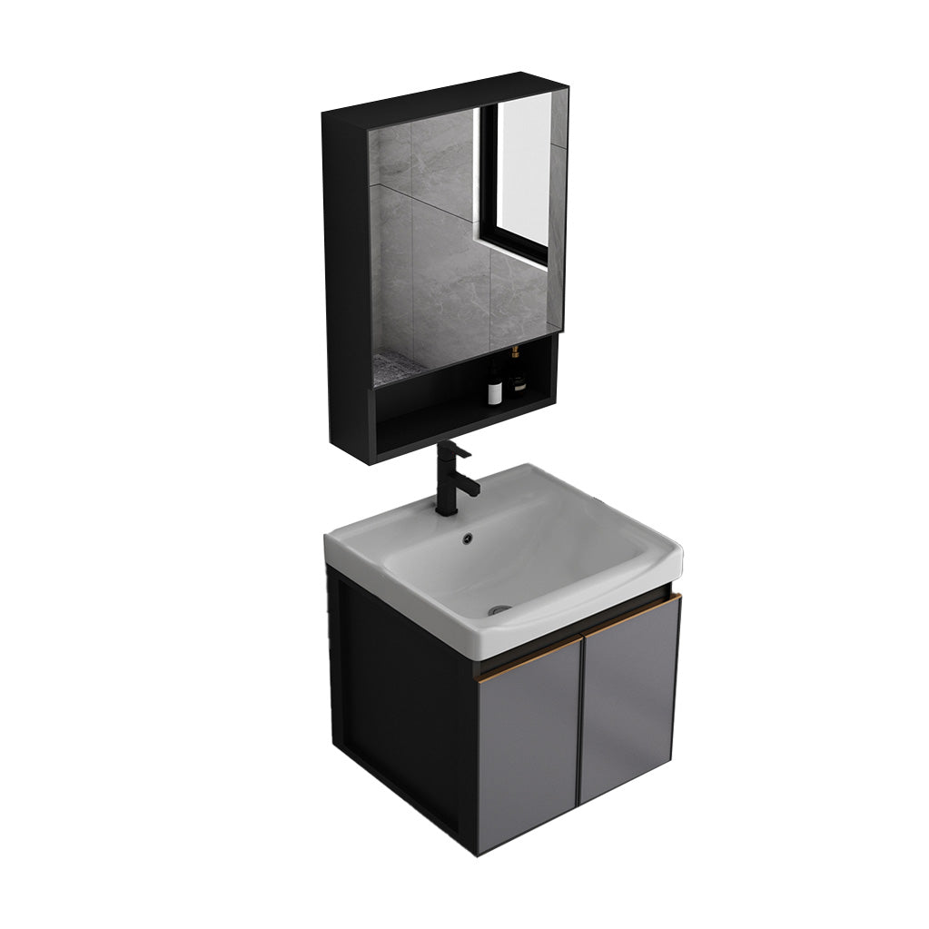 Metal Base Modern Bathroom Vanity Wall Mount Single-Sink Rectangular Vanity Set Vanity & Faucet & Mirror Cabinet 20"L x 14"W x 17"H Clearhalo 'Bathroom Remodel & Bathroom Fixtures' 'Bathroom Vanities' 'bathroom_vanities' 'Home Improvement' 'home_improvement' 'home_improvement_bathroom_vanities' 7610874