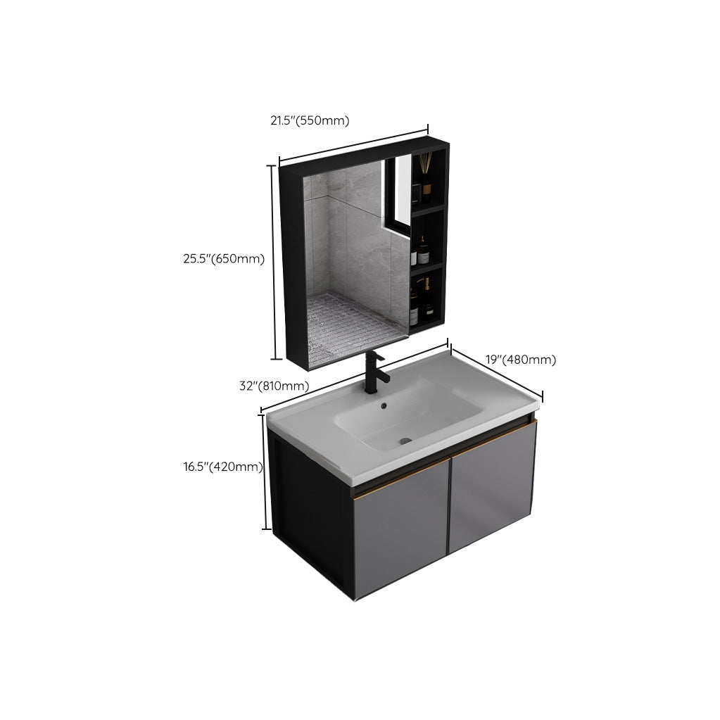 Metal Base Modern Bathroom Vanity Wall Mount Single-Sink Rectangular Vanity Set Clearhalo 'Bathroom Remodel & Bathroom Fixtures' 'Bathroom Vanities' 'bathroom_vanities' 'Home Improvement' 'home_improvement' 'home_improvement_bathroom_vanities' 7610888