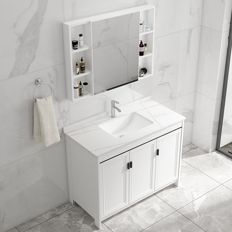 Rectangular Modern Bathroom Vanity White Stone Single Freestanding Vanity Set Clearhalo 'Bathroom Remodel & Bathroom Fixtures' 'Bathroom Vanities' 'bathroom_vanities' 'Home Improvement' 'home_improvement' 'home_improvement_bathroom_vanities' 7610942