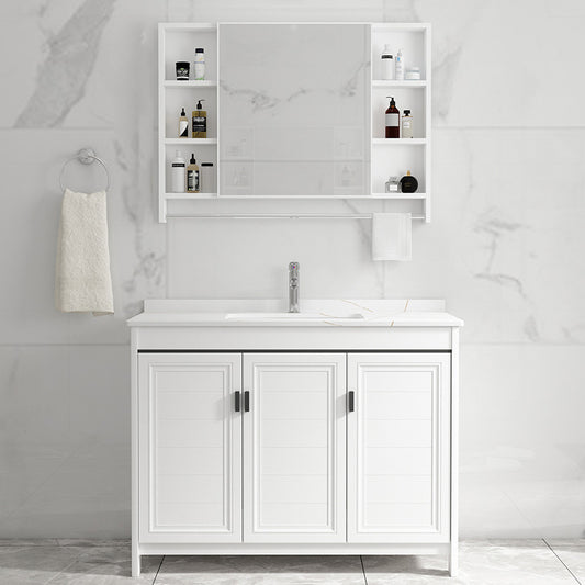 Rectangular Modern Bathroom Vanity White Stone Single Freestanding Vanity Set Clearhalo 'Bathroom Remodel & Bathroom Fixtures' 'Bathroom Vanities' 'bathroom_vanities' 'Home Improvement' 'home_improvement' 'home_improvement_bathroom_vanities' 7610945