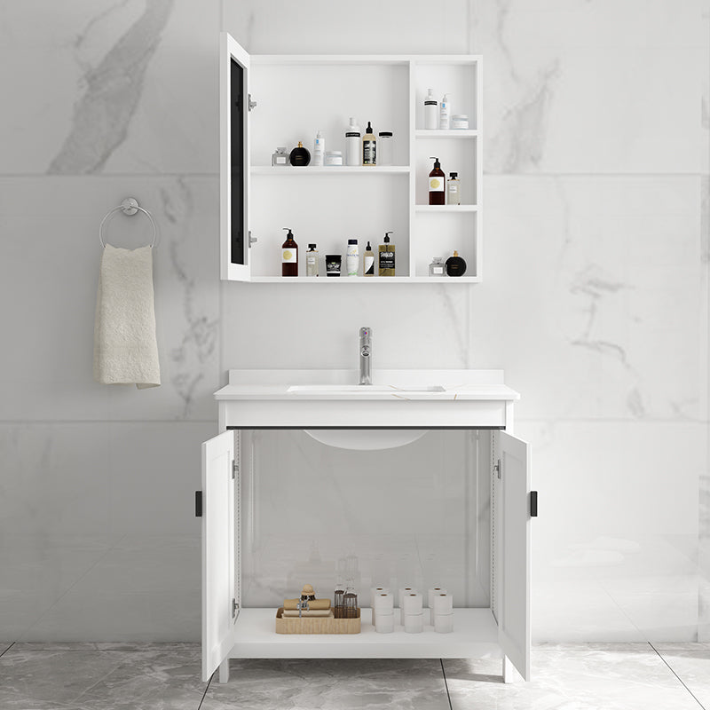 Rectangular Modern Bathroom Vanity White Stone Single Freestanding Vanity Set Clearhalo 'Bathroom Remodel & Bathroom Fixtures' 'Bathroom Vanities' 'bathroom_vanities' 'Home Improvement' 'home_improvement' 'home_improvement_bathroom_vanities' 7610946