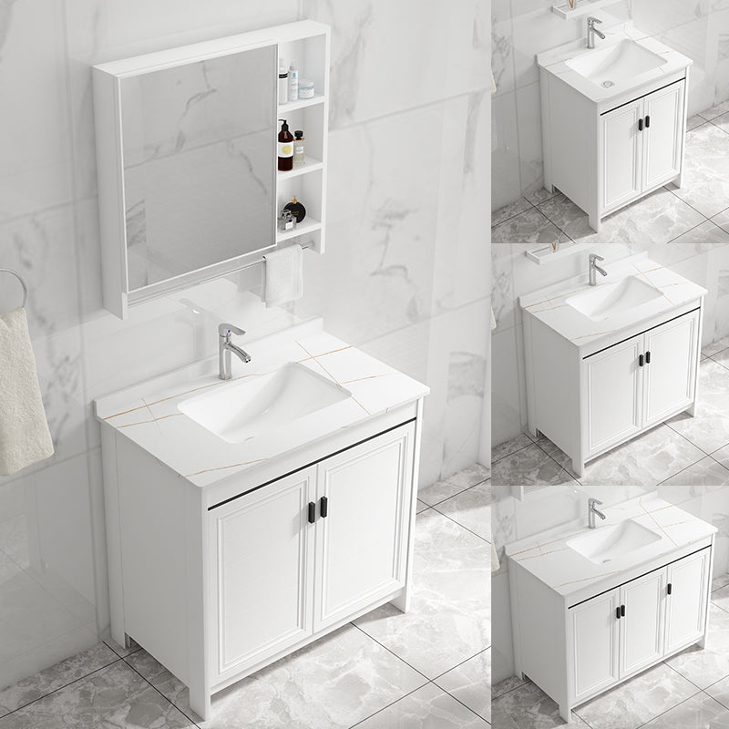Rectangular Modern Bathroom Vanity White Stone Single Freestanding Vanity Set Clearhalo 'Bathroom Remodel & Bathroom Fixtures' 'Bathroom Vanities' 'bathroom_vanities' 'Home Improvement' 'home_improvement' 'home_improvement_bathroom_vanities' 7610949