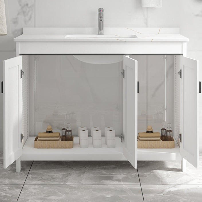Rectangular Modern Bathroom Vanity White Stone Single Freestanding Vanity Set Clearhalo 'Bathroom Remodel & Bathroom Fixtures' 'Bathroom Vanities' 'bathroom_vanities' 'Home Improvement' 'home_improvement' 'home_improvement_bathroom_vanities' 7610956