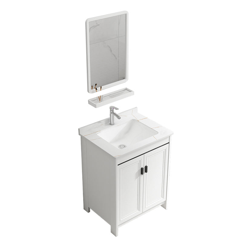 Rectangular Modern Bathroom Vanity White Stone Single Freestanding Vanity Set Vanity & Faucet & Mirrors 24"L x 19"W x 30"H Towel Bar Not Included Clearhalo 'Bathroom Remodel & Bathroom Fixtures' 'Bathroom Vanities' 'bathroom_vanities' 'Home Improvement' 'home_improvement' 'home_improvement_bathroom_vanities' 7610957