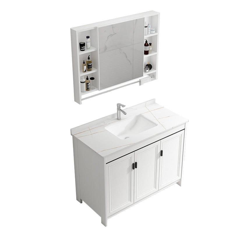 Rectangular Modern Bathroom Vanity White Stone Single Freestanding Vanity Set Vanity & Faucet & Mirror Cabinet 36"L x 19"W x 32"H Towel Bar Included Clearhalo 'Bathroom Remodel & Bathroom Fixtures' 'Bathroom Vanities' 'bathroom_vanities' 'Home Improvement' 'home_improvement' 'home_improvement_bathroom_vanities' 7610967