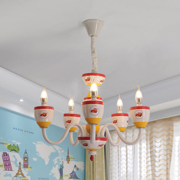 Cartoon Blameless Candle Chandelier with Car Glass 6 Lights Hanging Light for Boys Girls Bedroom Clearhalo 'Ceiling Lights' 'Chandeliers' Lighting' options 76110