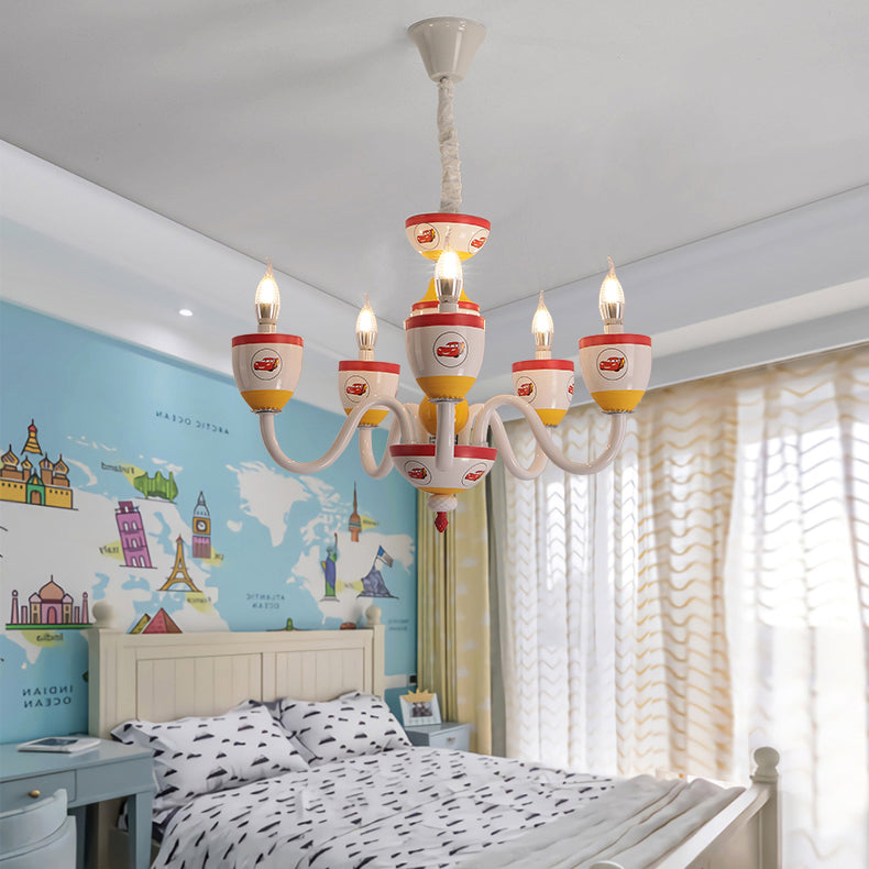 Cartoon Blameless Candle Chandelier with Car Glass 6 Lights Hanging Light for Boys Girls Bedroom Clearhalo 'Ceiling Lights' 'Chandeliers' Lighting' options 76112