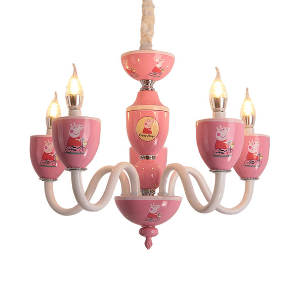 Cartoon Blameless Candle Chandelier with Car Glass 6 Lights Hanging Light for Boys Girls Bedroom Clearhalo 'Ceiling Lights' 'Chandeliers' Lighting' options 76115