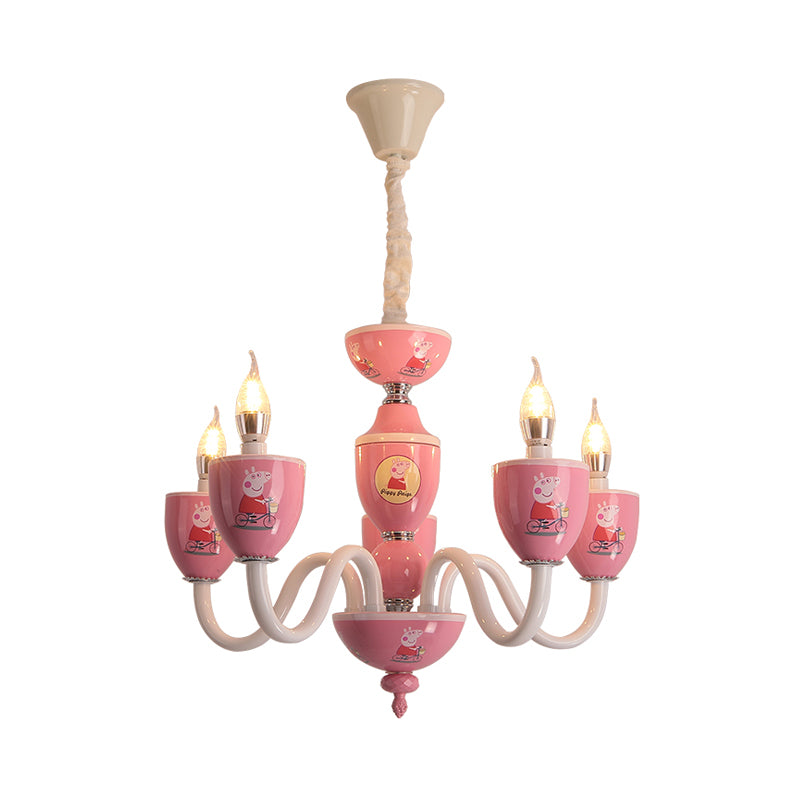 Cartoon Blameless Candle Chandelier with Car Glass 6 Lights Hanging Light for Boys Girls Bedroom Clearhalo 'Ceiling Lights' 'Chandeliers' Lighting' options 76116