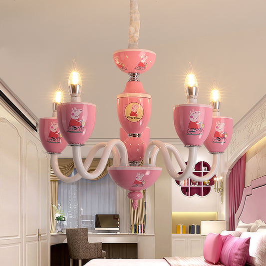 Cartoon Blameless Candle Chandelier with Car Glass 6 Lights Hanging Light for Boys Girls Bedroom Clearhalo 'Ceiling Lights' 'Chandeliers' Lighting' options 76117