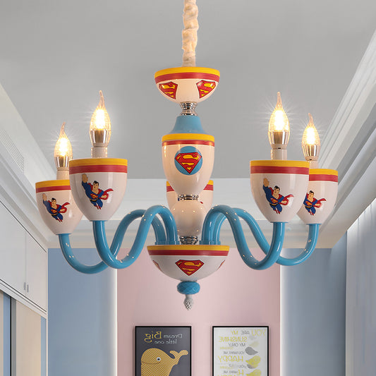 Cartoon Blameless Candle Chandelier with Car Glass 6 Lights Hanging Light for Boys Girls Bedroom Clearhalo 'Ceiling Lights' 'Chandeliers' Lighting' options 76118