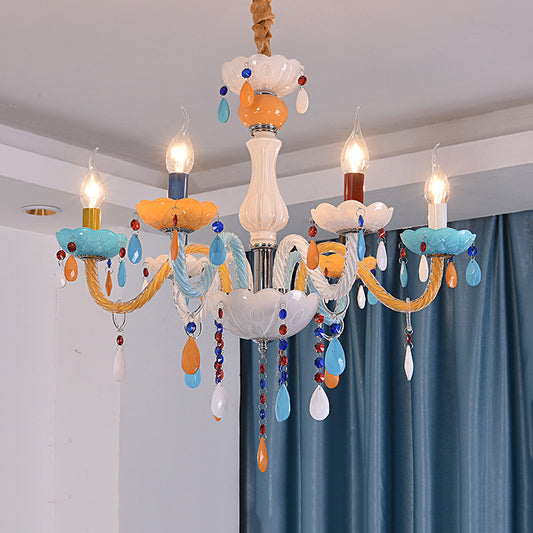 Kids Multi-Color Chandelier Fake Candle Glass Hanging Light with Crystal for Game Room Clearhalo 'Ceiling Lights' 'Chandeliers' Lighting' options 76146