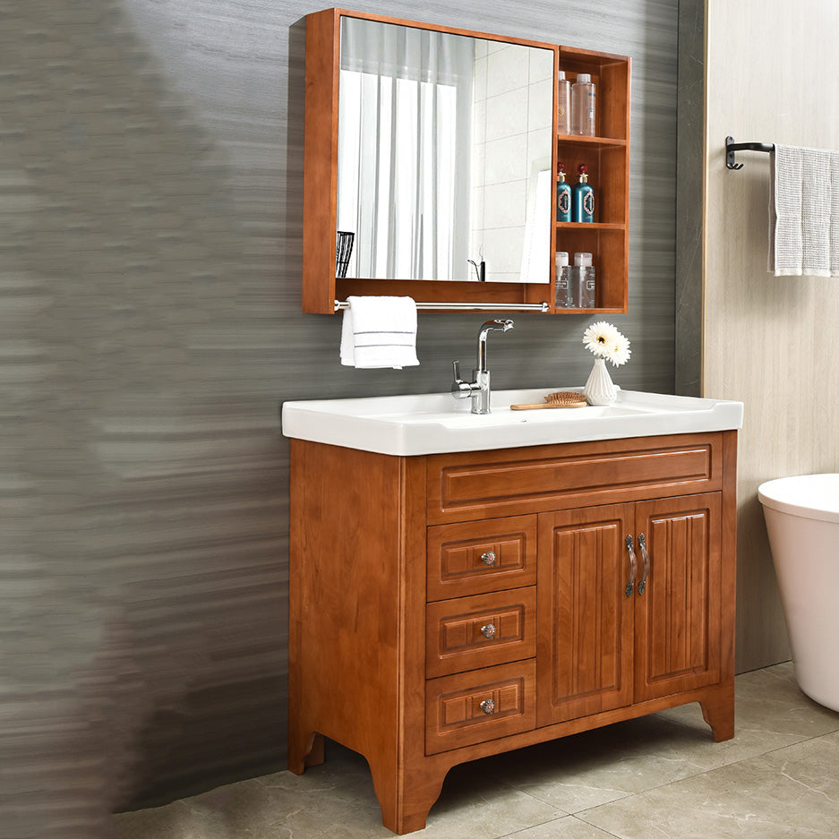 Wood Traditional Sink Vanity Freestanding Bathroom Vanity Set with Mirror Clearhalo 'Bathroom Remodel & Bathroom Fixtures' 'Bathroom Vanities' 'bathroom_vanities' 'Home Improvement' 'home_improvement' 'home_improvement_bathroom_vanities' 7623508