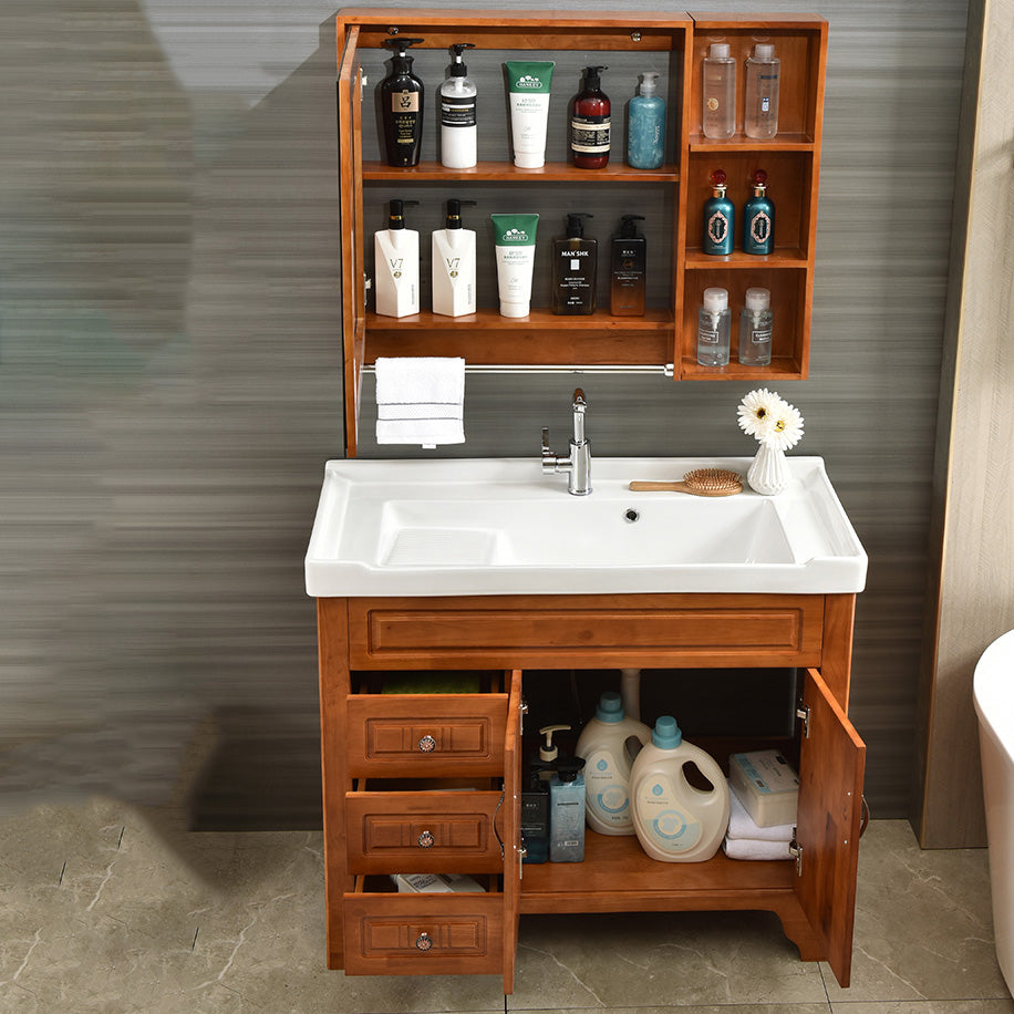 Wood Traditional Sink Vanity Freestanding Bathroom Vanity Set with Mirror Clearhalo 'Bathroom Remodel & Bathroom Fixtures' 'Bathroom Vanities' 'bathroom_vanities' 'Home Improvement' 'home_improvement' 'home_improvement_bathroom_vanities' 7623510