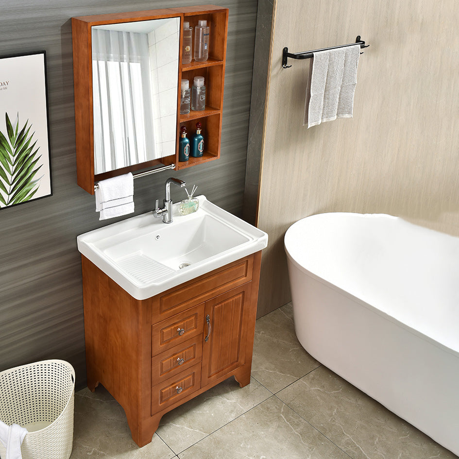 Wood Traditional Sink Vanity Freestanding Bathroom Vanity Set with Mirror Clearhalo 'Bathroom Remodel & Bathroom Fixtures' 'Bathroom Vanities' 'bathroom_vanities' 'Home Improvement' 'home_improvement' 'home_improvement_bathroom_vanities' 7623512