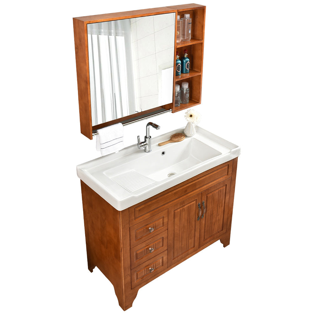 Wood Traditional Sink Vanity Freestanding Bathroom Vanity Set with Mirror Clearhalo 'Bathroom Remodel & Bathroom Fixtures' 'Bathroom Vanities' 'bathroom_vanities' 'Home Improvement' 'home_improvement' 'home_improvement_bathroom_vanities' 7623513