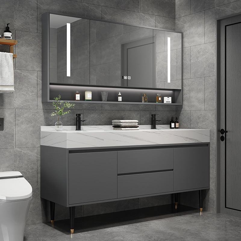 Modern Freestanding Sink Vanity Wood Bathroom Vanity Set with Mirror Clearhalo 'Bathroom Remodel & Bathroom Fixtures' 'Bathroom Vanities' 'bathroom_vanities' 'Home Improvement' 'home_improvement' 'home_improvement_bathroom_vanities' 7623523