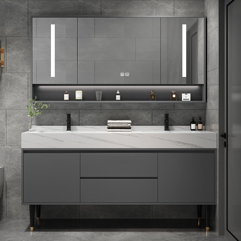 Modern Freestanding Sink Vanity Wood Bathroom Vanity Set with Mirror Clearhalo 'Bathroom Remodel & Bathroom Fixtures' 'Bathroom Vanities' 'bathroom_vanities' 'Home Improvement' 'home_improvement' 'home_improvement_bathroom_vanities' 7623526