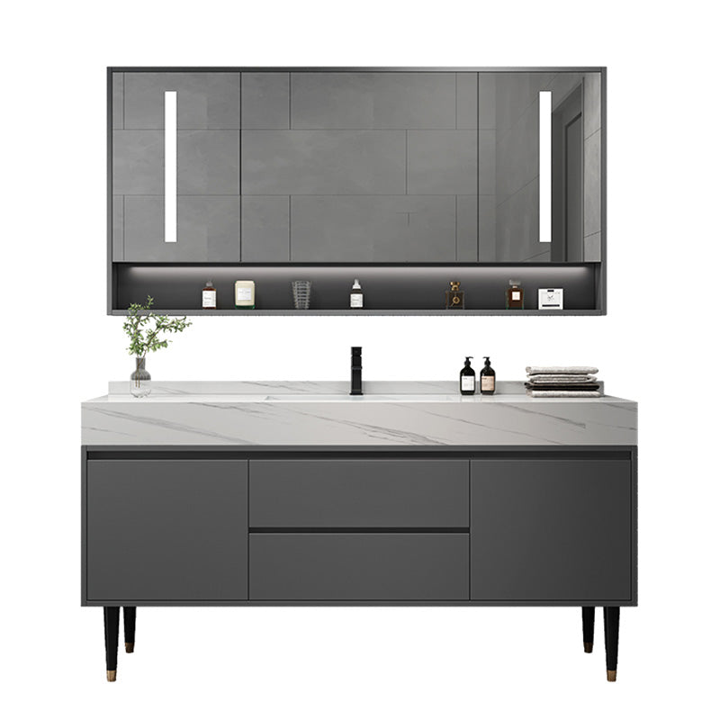 Modern Freestanding Sink Vanity Wood Bathroom Vanity Set with Mirror Clearhalo 'Bathroom Remodel & Bathroom Fixtures' 'Bathroom Vanities' 'bathroom_vanities' 'Home Improvement' 'home_improvement' 'home_improvement_bathroom_vanities' 7623532