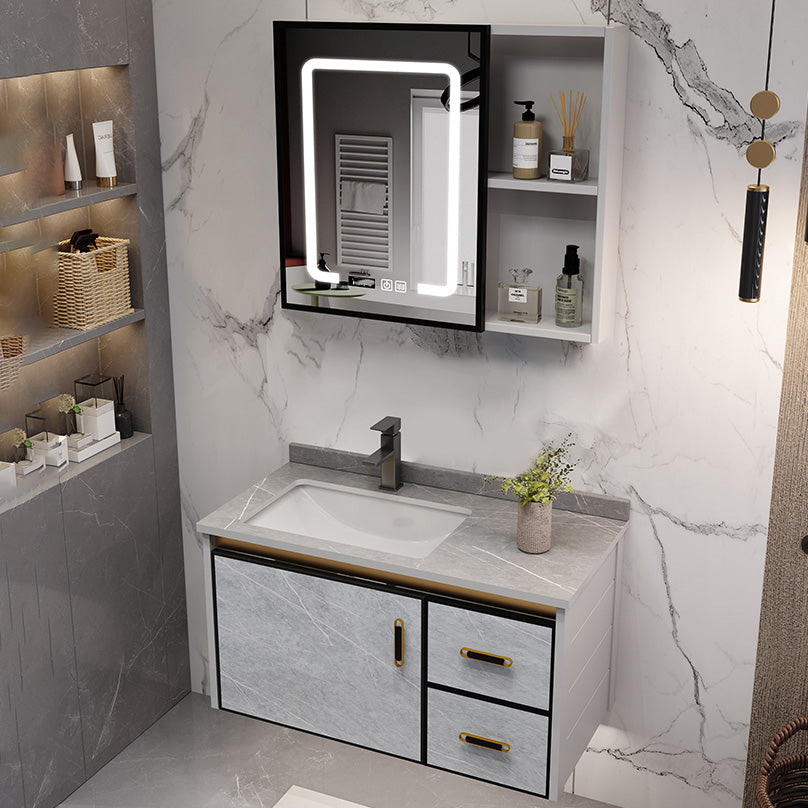 Glam Metal Sink Vanity Wall Mount Bathroom Vanity Set with Mirror Clearhalo 'Bathroom Remodel & Bathroom Fixtures' 'Bathroom Vanities' 'bathroom_vanities' 'Home Improvement' 'home_improvement' 'home_improvement_bathroom_vanities' 7623554