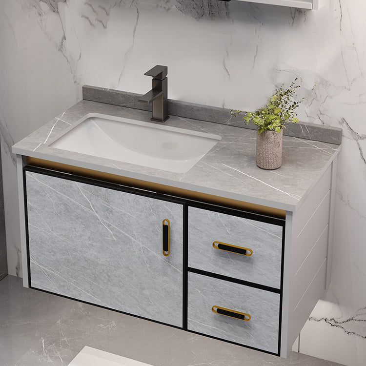 Glam Metal Sink Vanity Wall Mount Bathroom Vanity Set with Mirror Clearhalo 'Bathroom Remodel & Bathroom Fixtures' 'Bathroom Vanities' 'bathroom_vanities' 'Home Improvement' 'home_improvement' 'home_improvement_bathroom_vanities' 7623556