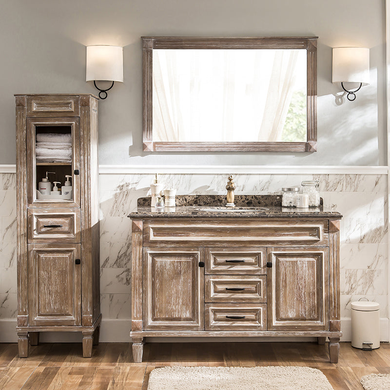 Wood Traditional Sink Vanity Freestanding Bathroom Sink Vanity with Mirror Clearhalo 'Bathroom Remodel & Bathroom Fixtures' 'Bathroom Vanities' 'bathroom_vanities' 'Home Improvement' 'home_improvement' 'home_improvement_bathroom_vanities' 7623625