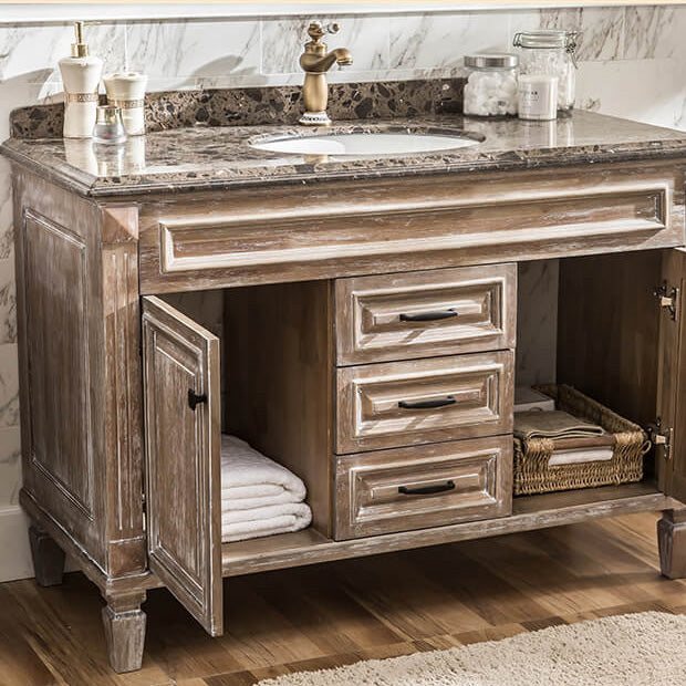 Wood Traditional Sink Vanity Freestanding Bathroom Sink Vanity with Mirror Clearhalo 'Bathroom Remodel & Bathroom Fixtures' 'Bathroom Vanities' 'bathroom_vanities' 'Home Improvement' 'home_improvement' 'home_improvement_bathroom_vanities' 7623635