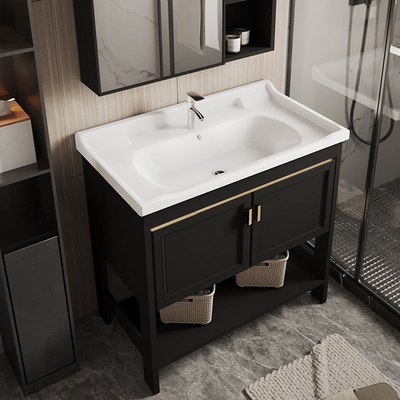 Glam Single Bath Vanity Black Rectangular Freestanding Sink Vanity Clearhalo 'Bathroom Remodel & Bathroom Fixtures' 'Bathroom Vanities' 'bathroom_vanities' 'Home Improvement' 'home_improvement' 'home_improvement_bathroom_vanities' 7623704