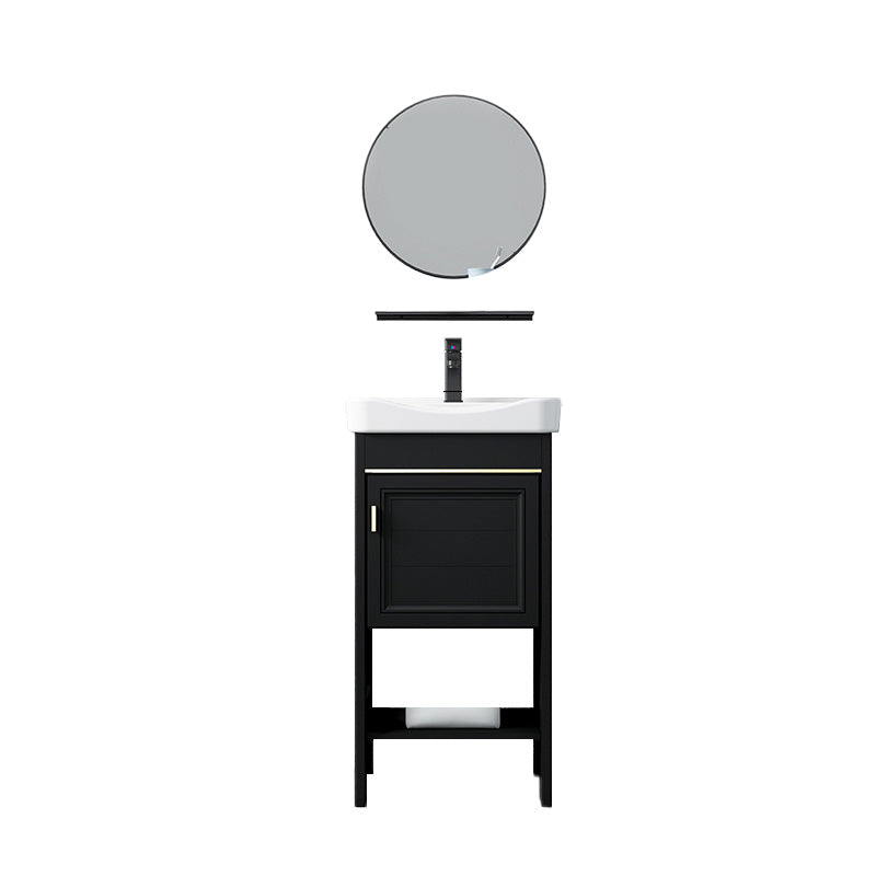 Glam Single Bath Vanity Black Rectangular Freestanding Sink Vanity Vanity & Faucet & Round Mirror 17"L x 14"W x 30"H Clearhalo 'Bathroom Remodel & Bathroom Fixtures' 'Bathroom Vanities' 'bathroom_vanities' 'Home Improvement' 'home_improvement' 'home_improvement_bathroom_vanities' 7623705