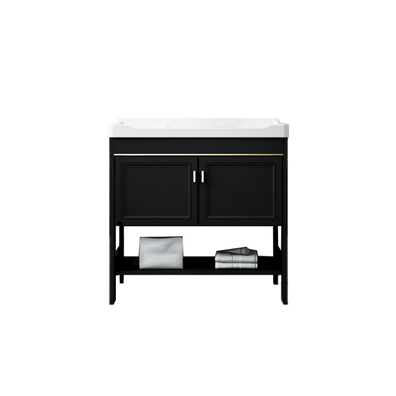 Glam Single Bath Vanity Black Rectangular Freestanding Sink Vanity Bathroom Vanity 28"L x 19"W x 30"H Clearhalo 'Bathroom Remodel & Bathroom Fixtures' 'Bathroom Vanities' 'bathroom_vanities' 'Home Improvement' 'home_improvement' 'home_improvement_bathroom_vanities' 7623706