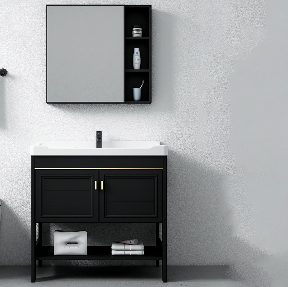 Glam Single Bath Vanity Black Rectangular Freestanding Sink Vanity Clearhalo 'Bathroom Remodel & Bathroom Fixtures' 'Bathroom Vanities' 'bathroom_vanities' 'Home Improvement' 'home_improvement' 'home_improvement_bathroom_vanities' 7623707