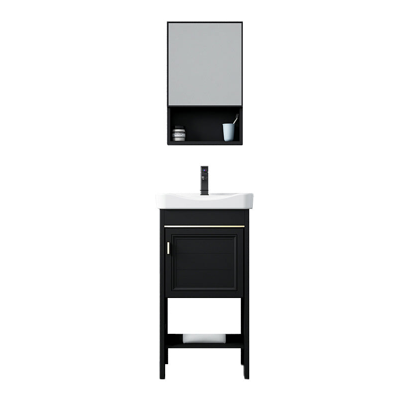 Glam Single Bath Vanity Black Rectangular Freestanding Sink Vanity Vanity & Faucet & Mirror Cabinet 17"L x 14"W x 30"H Clearhalo 'Bathroom Remodel & Bathroom Fixtures' 'Bathroom Vanities' 'bathroom_vanities' 'Home Improvement' 'home_improvement' 'home_improvement_bathroom_vanities' 7623709