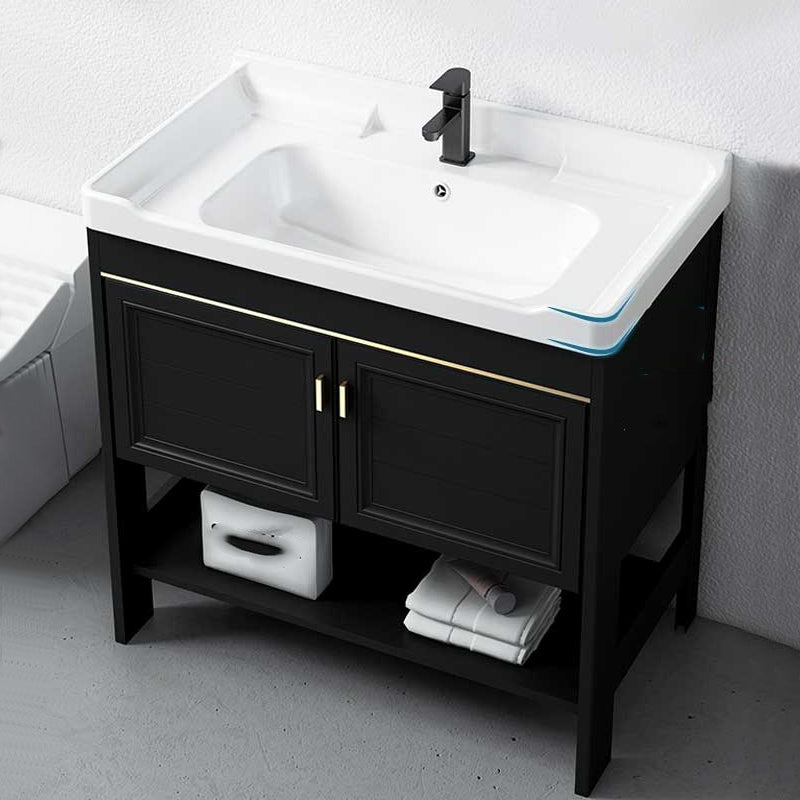 Glam Single Bath Vanity Black Rectangular Freestanding Sink Vanity Clearhalo 'Bathroom Remodel & Bathroom Fixtures' 'Bathroom Vanities' 'bathroom_vanities' 'Home Improvement' 'home_improvement' 'home_improvement_bathroom_vanities' 7623710