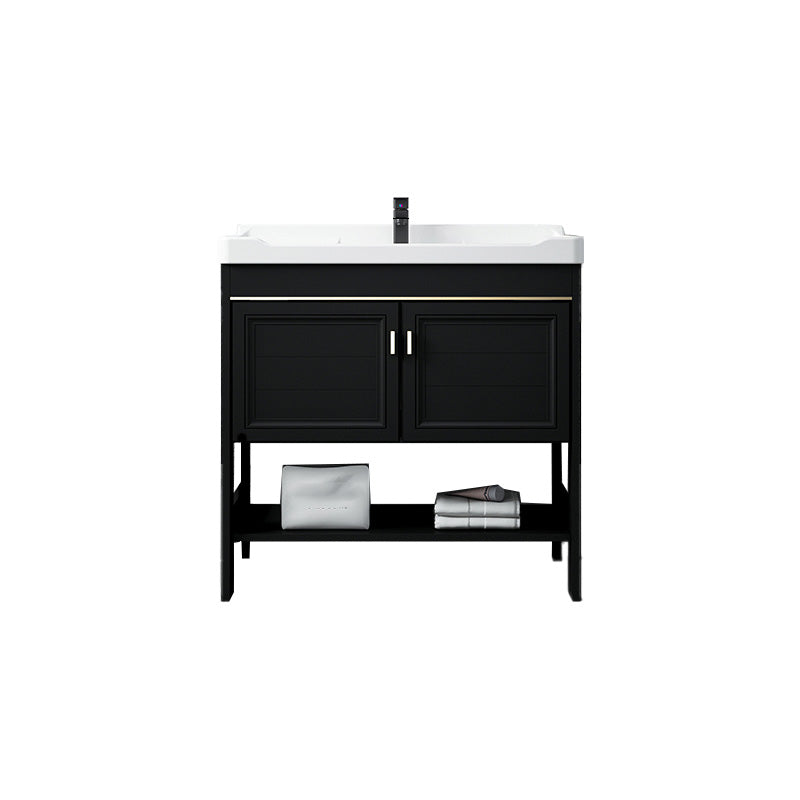 Glam Single Bath Vanity Black Rectangular Freestanding Sink Vanity Vanity & Faucet 28"L x 19"W x 30"H Clearhalo 'Bathroom Remodel & Bathroom Fixtures' 'Bathroom Vanities' 'bathroom_vanities' 'Home Improvement' 'home_improvement' 'home_improvement_bathroom_vanities' 7623711