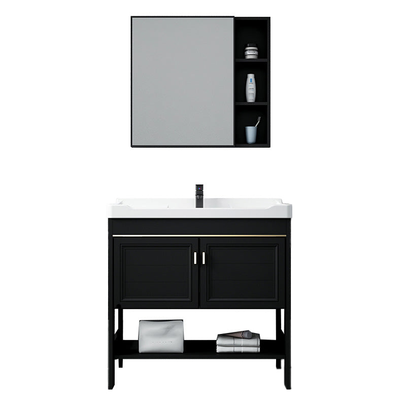 Glam Single Bath Vanity Black Rectangular Freestanding Sink Vanity Vanity & Faucet & Mirror Cabinet 32"L x 19"W x 30"H Clearhalo 'Bathroom Remodel & Bathroom Fixtures' 'Bathroom Vanities' 'bathroom_vanities' 'Home Improvement' 'home_improvement' 'home_improvement_bathroom_vanities' 7623713