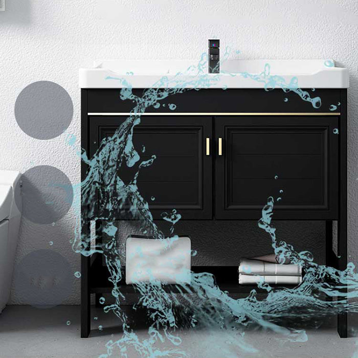 Glam Single Bath Vanity Black Rectangular Freestanding Sink Vanity Clearhalo 'Bathroom Remodel & Bathroom Fixtures' 'Bathroom Vanities' 'bathroom_vanities' 'Home Improvement' 'home_improvement' 'home_improvement_bathroom_vanities' 7623714