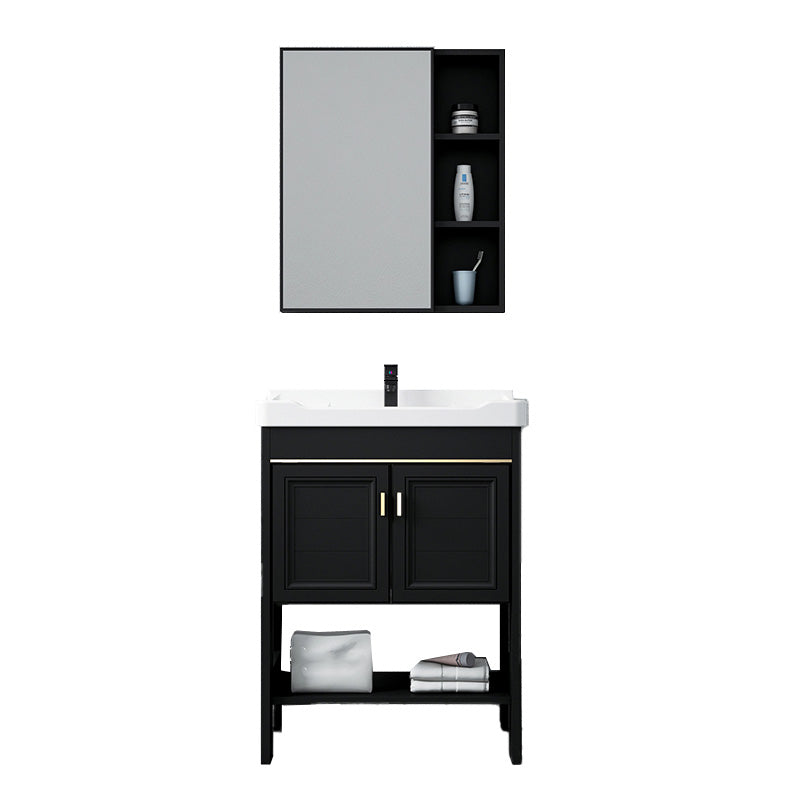 Glam Single Bath Vanity Black Rectangular Freestanding Sink Vanity Vanity & Faucet & Mirror Cabinet 24"L x 16"W x 30"H Clearhalo 'Bathroom Remodel & Bathroom Fixtures' 'Bathroom Vanities' 'bathroom_vanities' 'Home Improvement' 'home_improvement' 'home_improvement_bathroom_vanities' 7623715